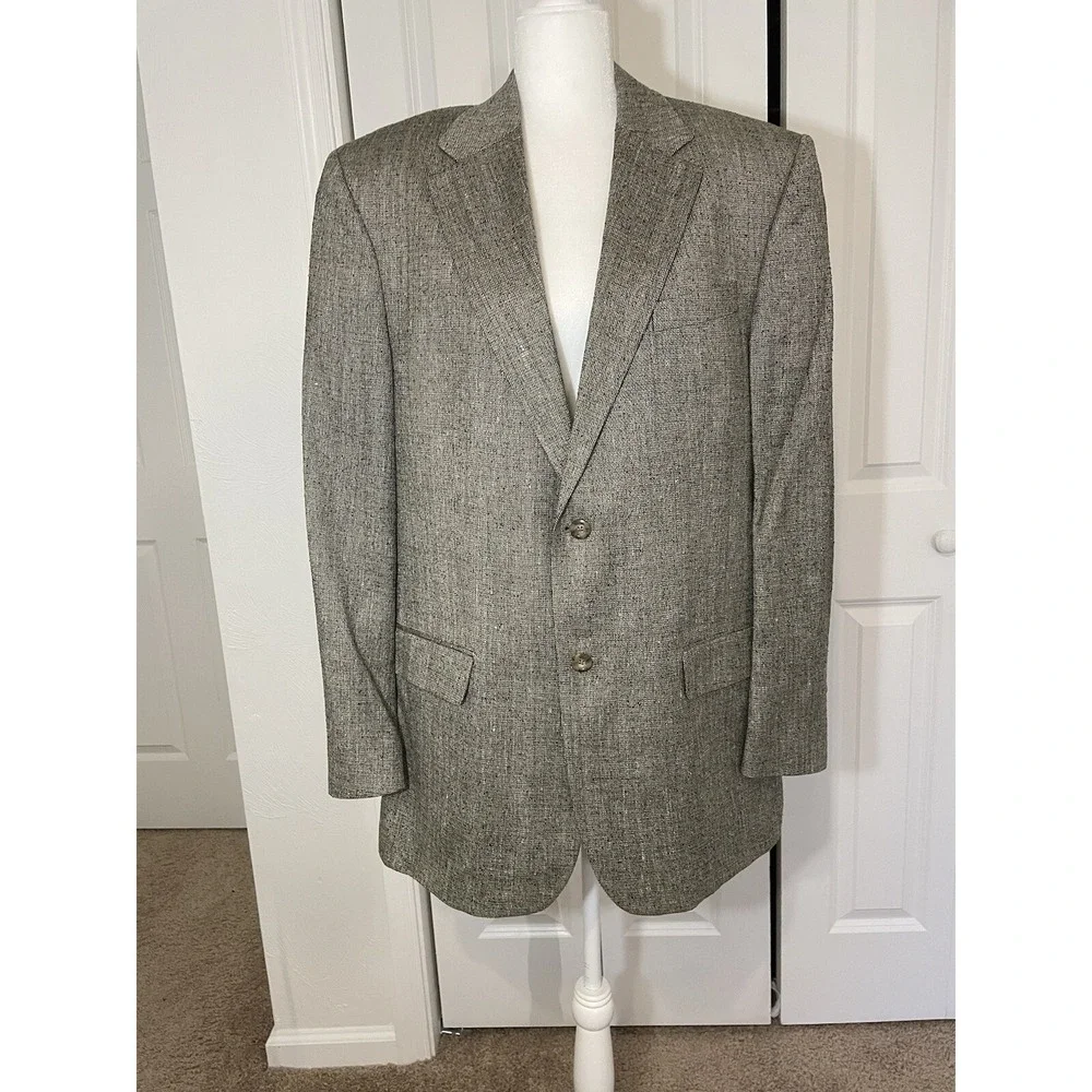 Deans Gate Men's Sport Coat Blazer Two Button Gray 100%Silk Size 44L
